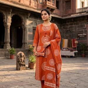 Printed Cotton Kurta Pant Dupatta Set