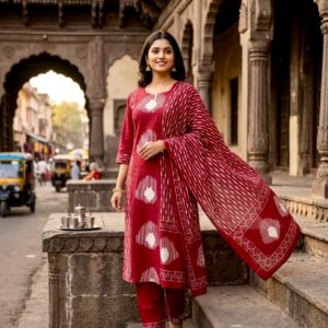Pure Cotton Kurta Pant Dupatta Set