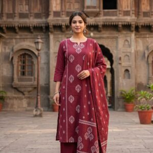 Printed Cotton Kurta Pant Dupatta Set